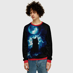 Свитшот мужской Кот силуэт луна ночь звезды, цвет: 3D-красный — фото 2