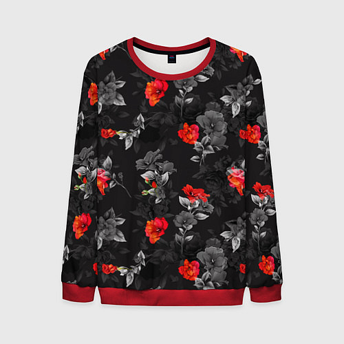 Мужской свитшот Красные цветы / 3D-Красный – фото 1
