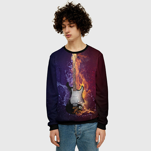 Мужской свитшот Гитара огня / 3D-Черный – фото 3