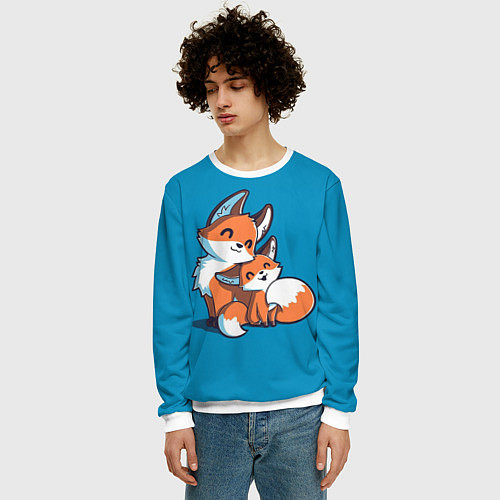 Мужской свитшот Лисья семья / 3D-Белый – фото 3