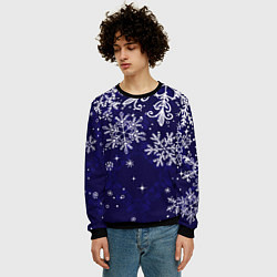 Свитшот мужской Новогодние снежинки, цвет: 3D-черный — фото 2