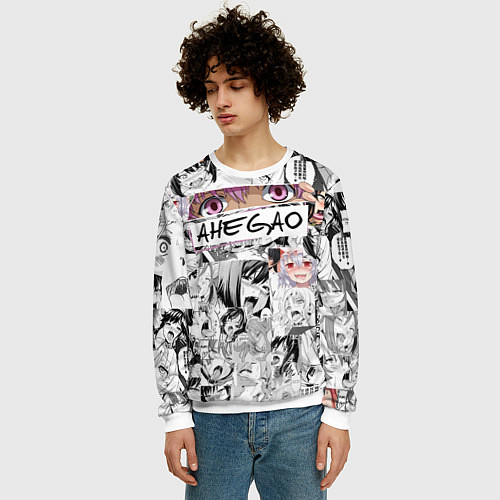 Мужской свитшот Ахегао Ahegao / 3D-Белый – фото 3