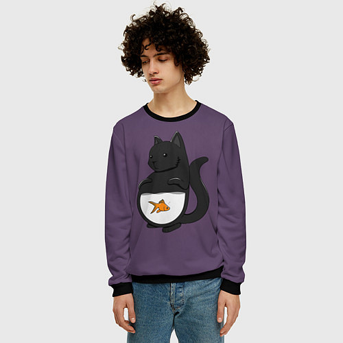 Мужской свитшот Довольный кот / 3D-Черный – фото 3