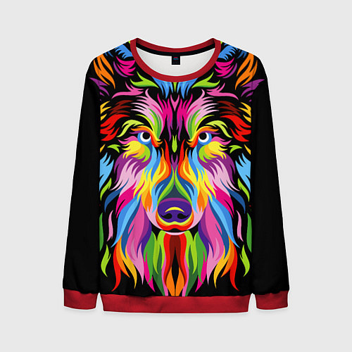 Мужской свитшот Neon wolf / 3D-Красный – фото 1