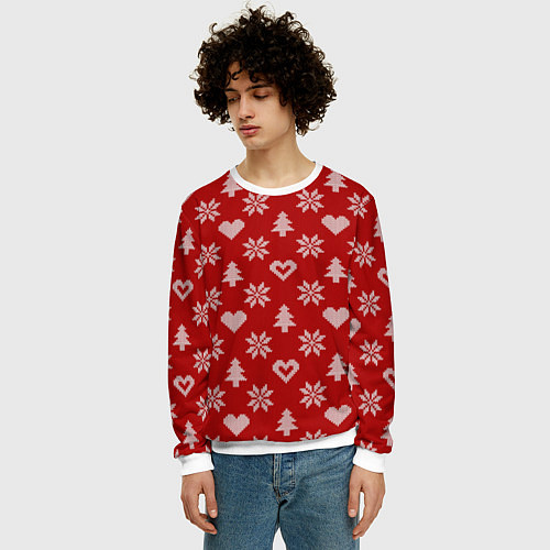 Мужской свитшот Красный рождественский свитер / 3D-Белый – фото 3