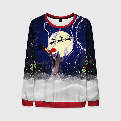 Мужской свитшот Новогодний Кот / 3D-Красный – фото 1