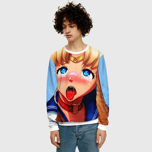 Мужской свитшот SAILOR MOON AHEGAO / 3D-Белый – фото 3