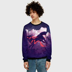 Свитшот мужской Лиса бежит по облакам, цвет: 3D-черный — фото 2