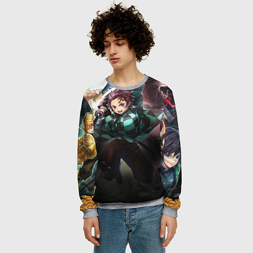Мужской свитшот КЛИНОК РАССЕКАЮЩИЙ ДЕМОНОВ / 3D-Меланж – фото 3