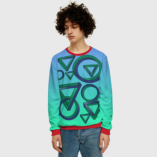 Мужской свитшот Иллюзия треугольники и круги / 3D-Красный – фото 3