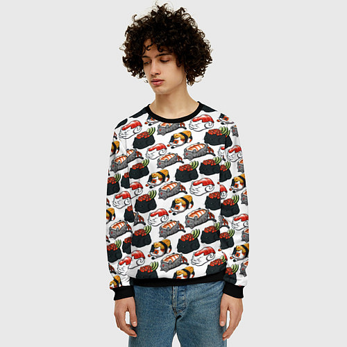 Мужской свитшот Котики Суши / 3D-Черный – фото 3