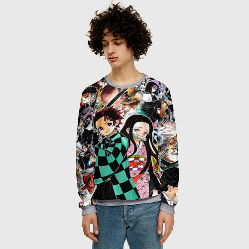 Мужской свитшот Клинок рассекающий демонов / 3D-Меланж – фото 3