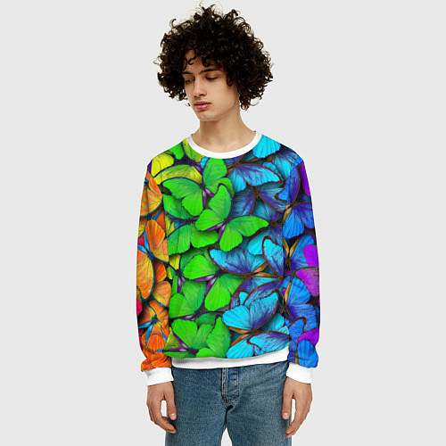 Мужской свитшот Радужные бабочки / 3D-Белый – фото 3
