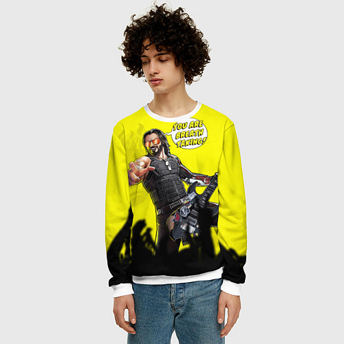 Мужской свитшот Cyberpunk 2077 Breathtaking / 3D-Белый – фото 3