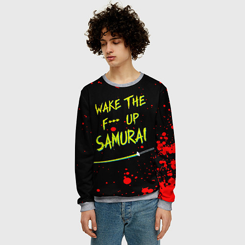 Мужской свитшот WAKE THE F*** UP SAMURAI / 3D-Меланж – фото 3