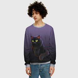 Свитшот мужской Черный кот на фиолетовом, цвет: 3D-меланж — фото 2