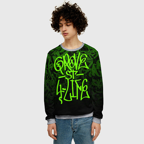Мужской свитшот ГТА GTA GROVE STREET 4 LIF / 3D-Меланж – фото 3