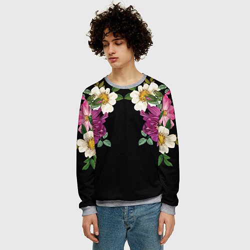 Мужской свитшот Цветы / 3D-Меланж – фото 3