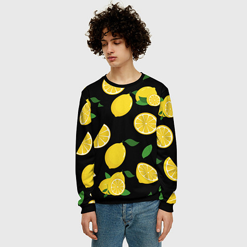 Мужской свитшот Лимоны на чёрном / 3D-Черный – фото 3