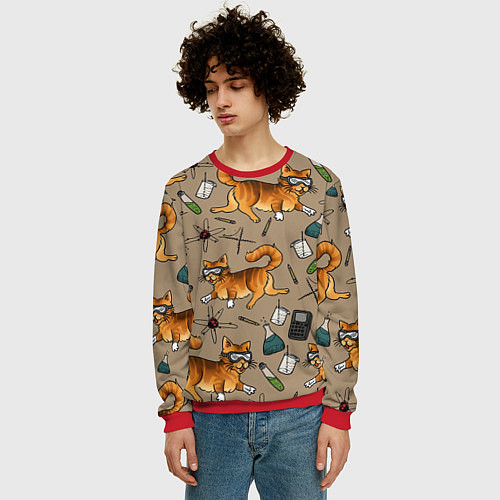Мужской свитшот Котики и колбы / 3D-Красный – фото 3