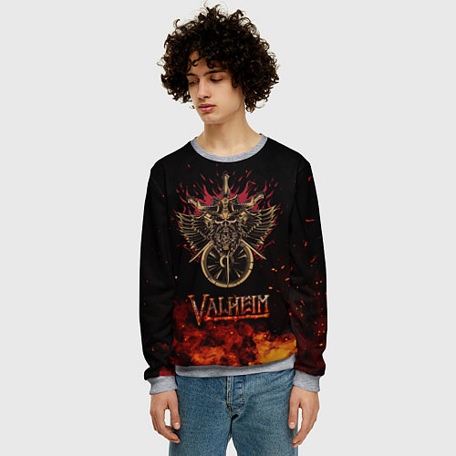Мужской свитшот Valheim символ черепа / 3D-Меланж – фото 3