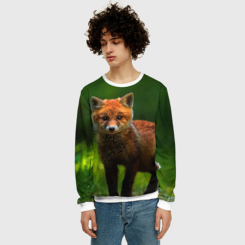 Мужской свитшот Маленький лисенок / 3D-Белый – фото 3