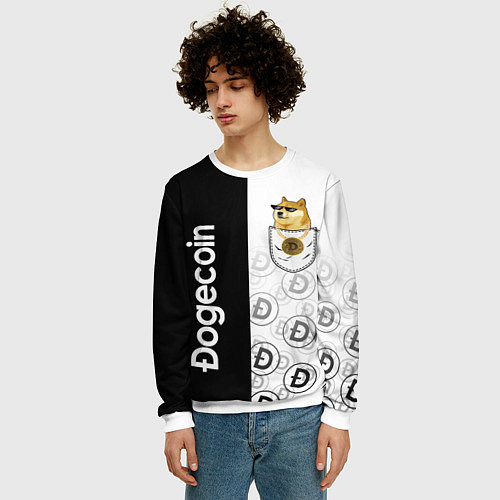 Мужской свитшот DOGECOIN DOGE КАРМАН / 3D-Белый – фото 3