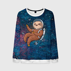 Свитшот мужской Милый ленивец в космосе, цвет: 3D-белый