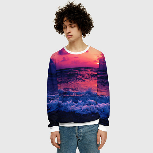 Мужской свитшот Закат на берегу / 3D-Белый – фото 3