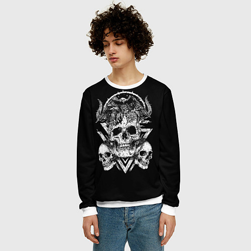 Мужской свитшот Черепа и Вороны Skulls Raven / 3D-Белый – фото 3