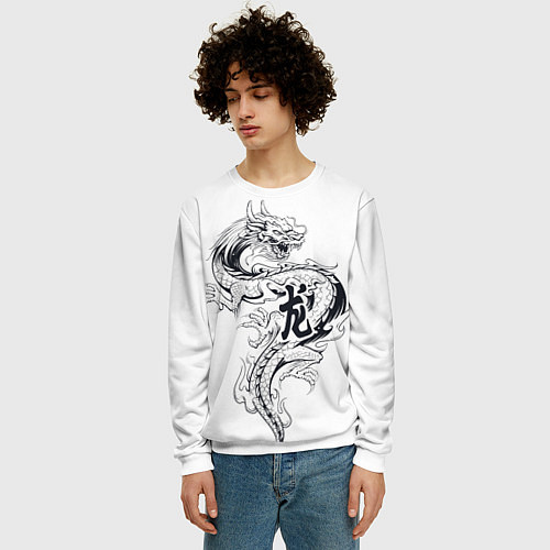 Мужской свитшот Китайский дракон на белом фоне / 3D-Белый – фото 3