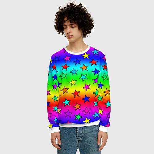 Мужской свитшот Радужные звезды / 3D-Белый – фото 3
