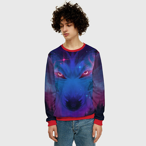 Мужской свитшот Космо Волк / 3D-Красный – фото 3