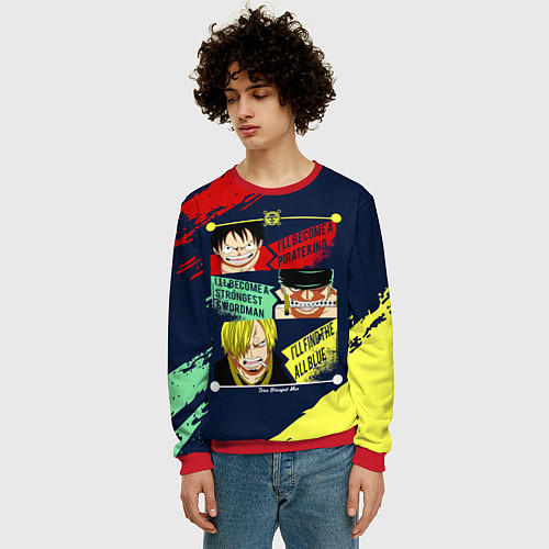 Мужской свитшот Луффи, Зоро и Санджи One Piece / 3D-Красный – фото 3