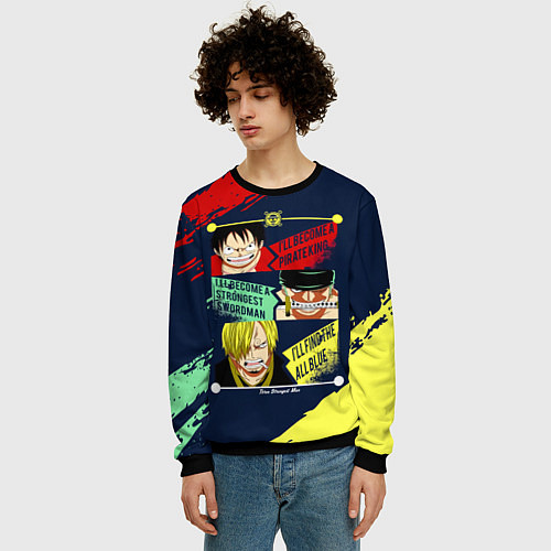 Мужской свитшот Луффи, Зоро и Санджи One Piece / 3D-Черный – фото 3