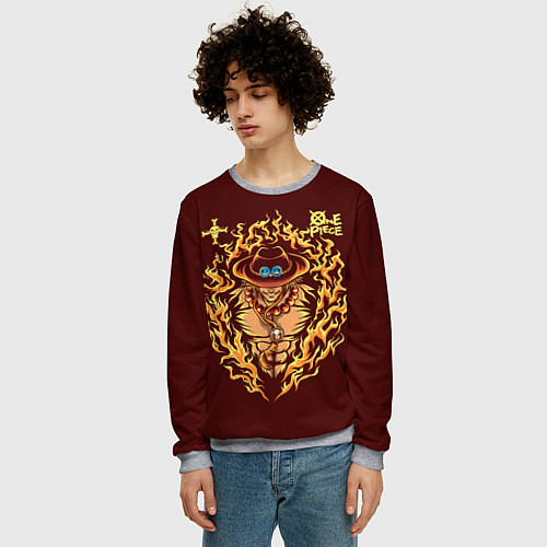 Мужской свитшот One Piece Портгас Д Эйс в огне / 3D-Меланж – фото 3