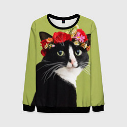 Свитшот мужской Кот и цветы, цвет: 3D-черный