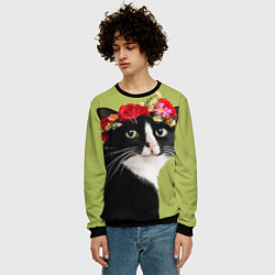 Свитшот мужской Кот и цветы, цвет: 3D-черный — фото 2