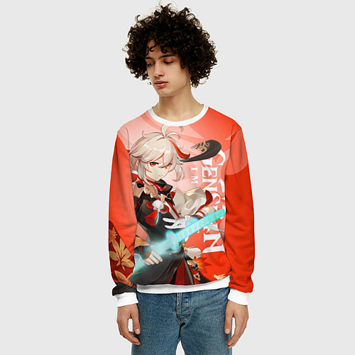 Мужской свитшот Genshin Impact, Кадзуха / 3D-Белый – фото 3