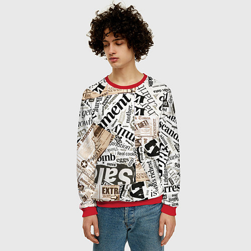 Мужской свитшот Газета / 3D-Красный – фото 3