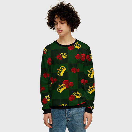 Мужской свитшот Короны и розы / 3D-Черный – фото 3