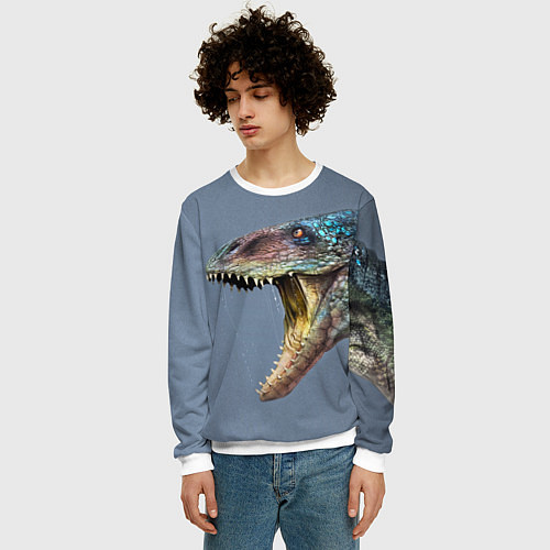 Мужской свитшот Хищный динозавр Dino Z / 3D-Белый – фото 3