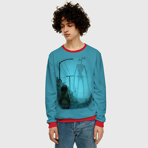 Мужской свитшот СИРЕНОГОЛОВЫЙ И ДЕВОЧКА / 3D-Красный – фото 3