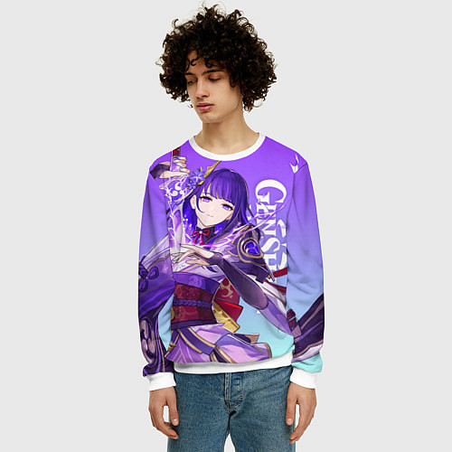 Мужской свитшот Genshin Impact, Сёгун Райдэн / 3D-Белый – фото 3