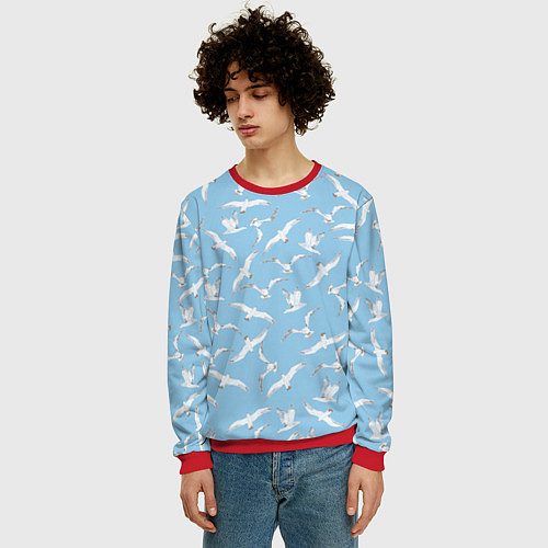 Мужской свитшот Чайки в небе паттерн / 3D-Красный – фото 3