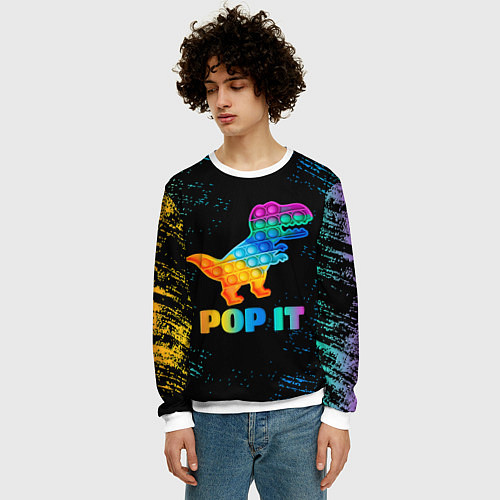 Мужской свитшот POP IT DINOSAUR ДИНОЗАВР / 3D-Белый – фото 3