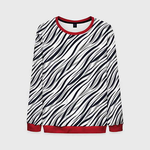 Мужской свитшот Черно-белый полосатый тигровый / 3D-Красный – фото 1