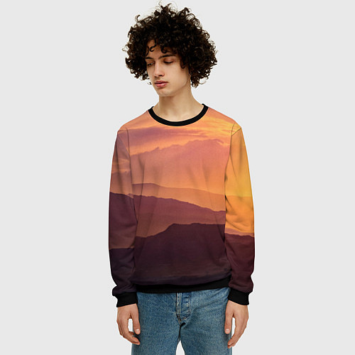 Мужской свитшот Закат в горах / 3D-Черный – фото 3