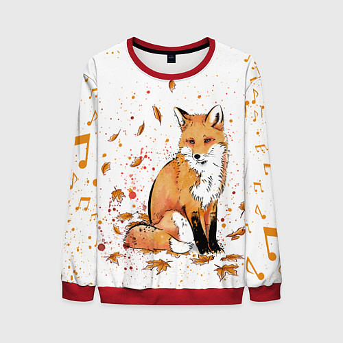 Мужской свитшот ЛИСА В ЛИСТЬЯХ ОСЕННЕЕ НАСТРОЕНИЕ FOX IN THE FORES / 3D-Красный – фото 1