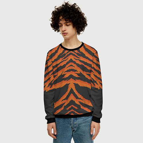 Мужской свитшот Шкура тигра оранжевая / 3D-Черный – фото 3